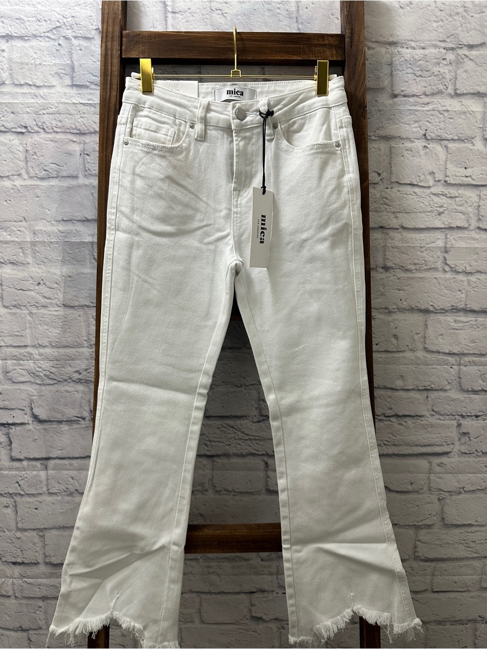 Mica White Frayed-Hem Ankle Jeans